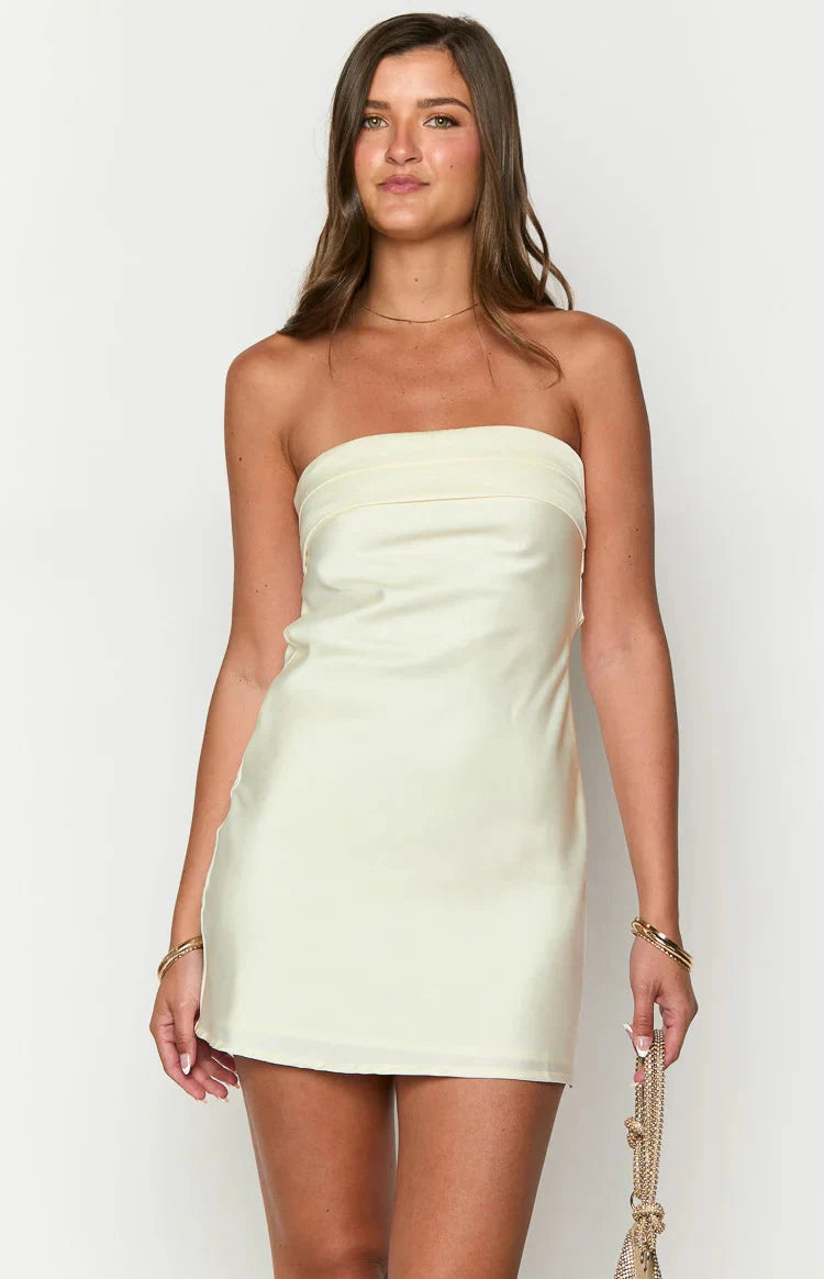 Chic Sheath Strapless Sleeveless Backless Draped Cream Mini Homecoming Dress Women's