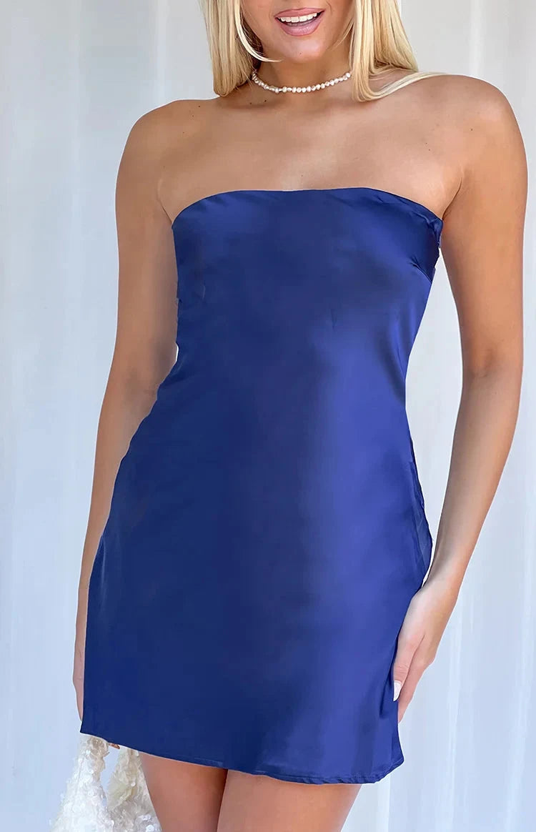 Chic Sheath Strapless Sleeveless Backless Tie-Back Royal Blue Mini Homecoming Dresses Women's Party