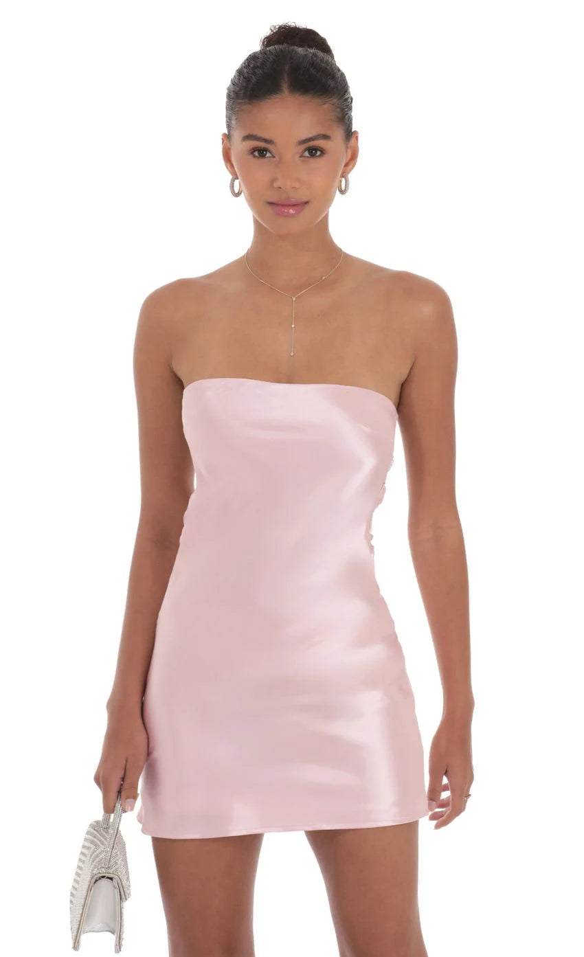 Chic Sheath Strapless Sleeveless Pearl-Back Draped Blush Pink Mini Homecoming Dress