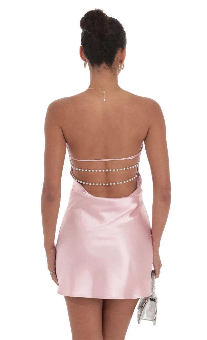 Chic Sheath Strapless Sleeveless Pearl-Back Draped Blush Pink Mini Homecoming Dress