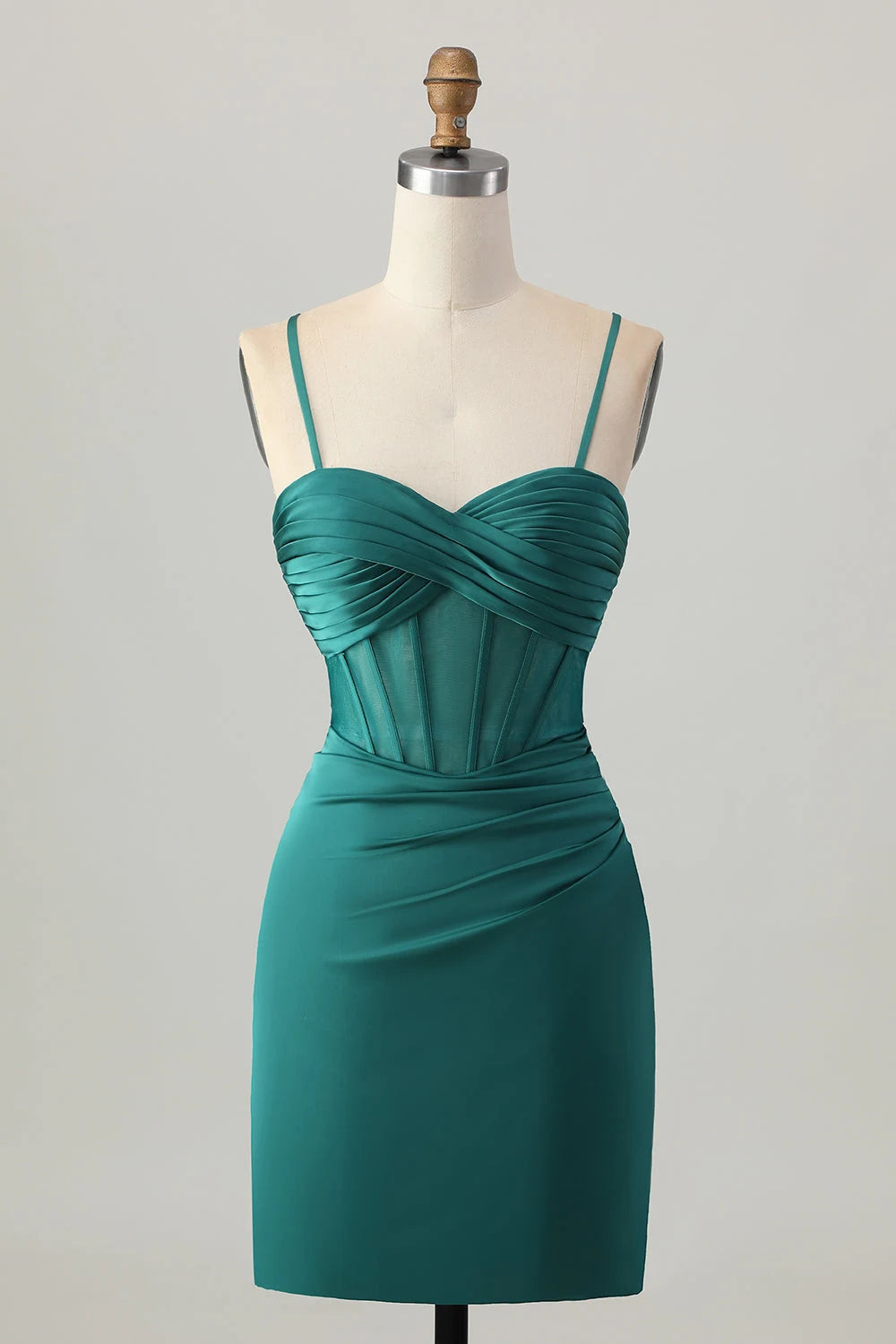 Chic Sheath Sweetheart Sleeveless Corset Ruched Emerald Green Mini Homecoming Dress