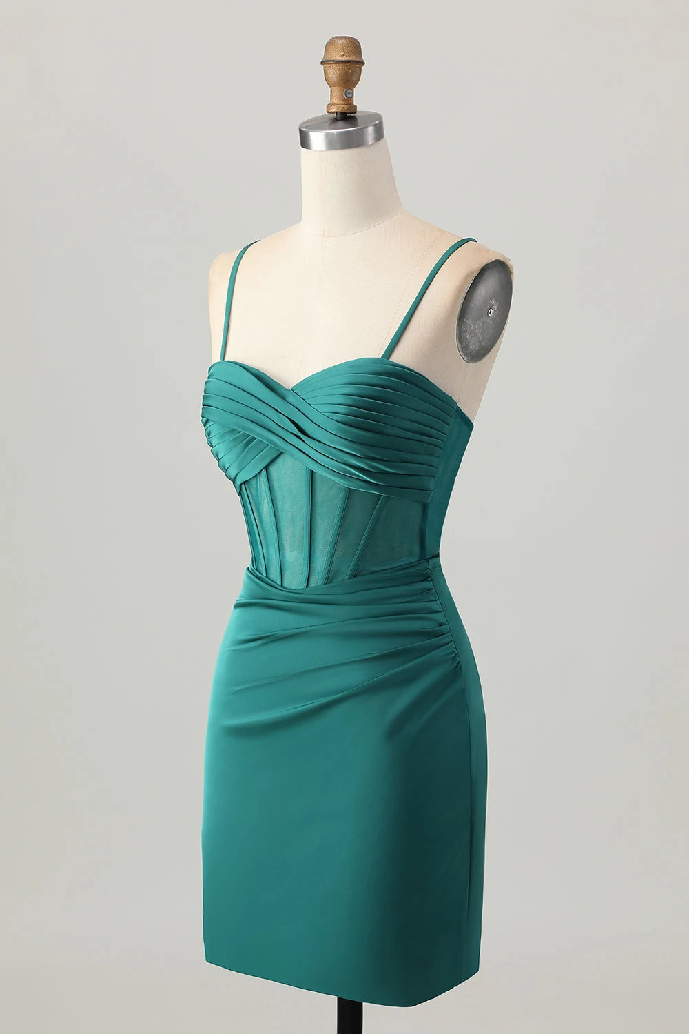 Chic Sheath Sweetheart Sleeveless Corset Ruched Emerald Green Mini Homecoming Dress
