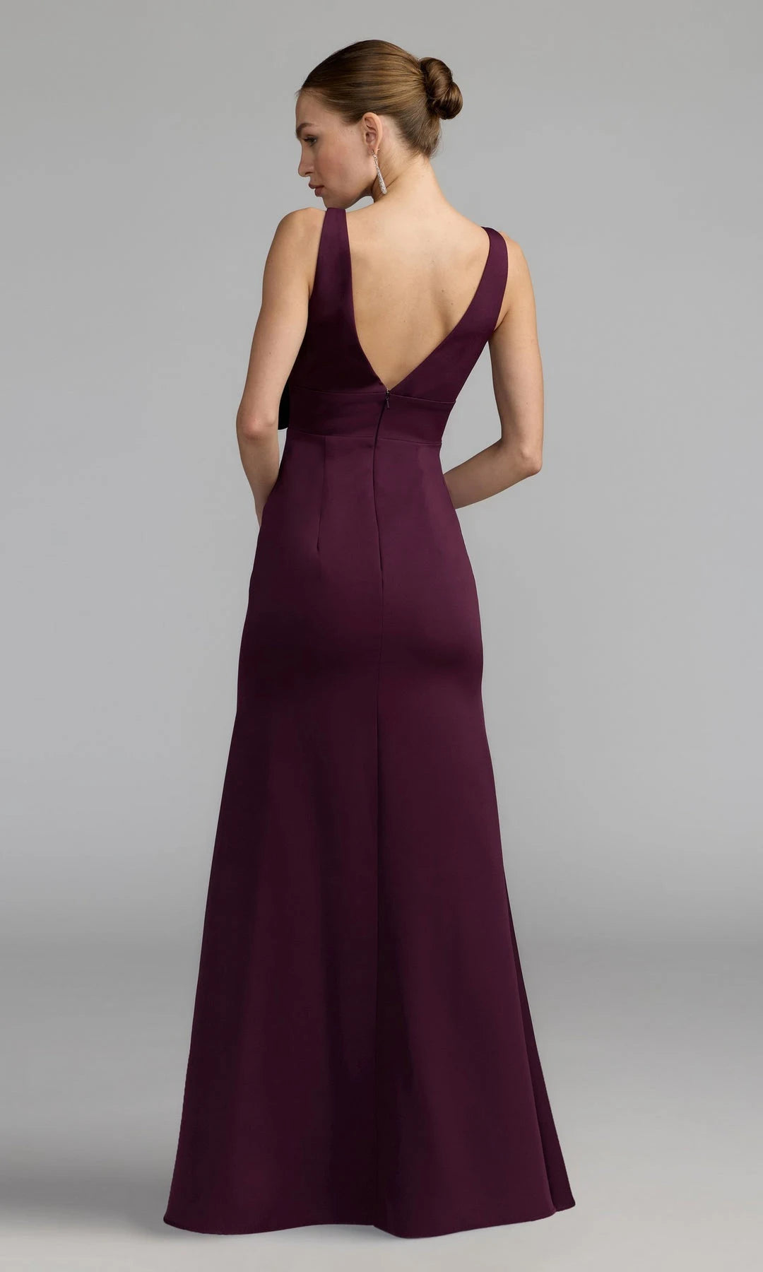Chic Sheath V-Neck Sleeveless Bow Burgundy Long Prom Dresses Women Gown