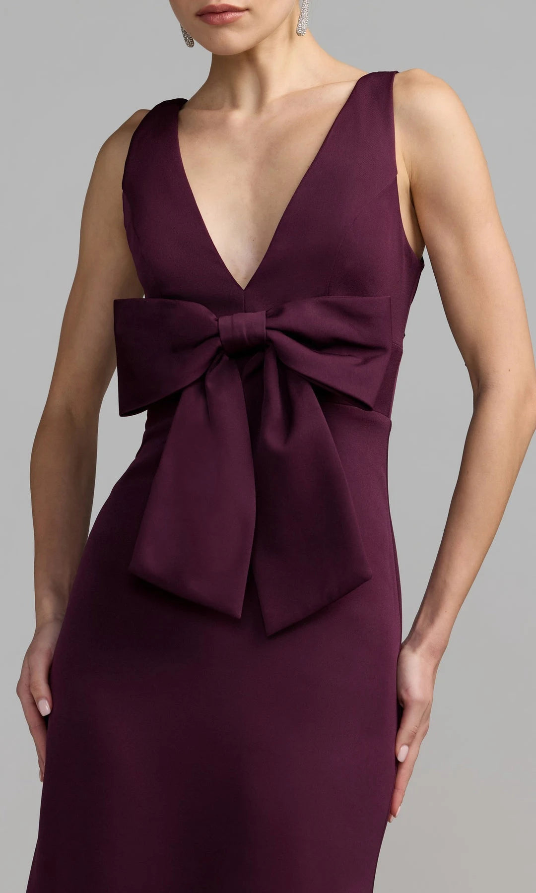 Chic Sheath V-Neck Sleeveless Bow Burgundy Long Prom Dresses Women Gown