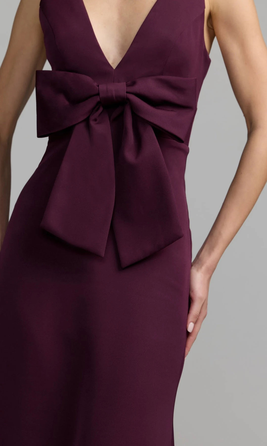 Chic Sheath V-Neck Sleeveless Bow Burgundy Long Prom Dresses Women Gown