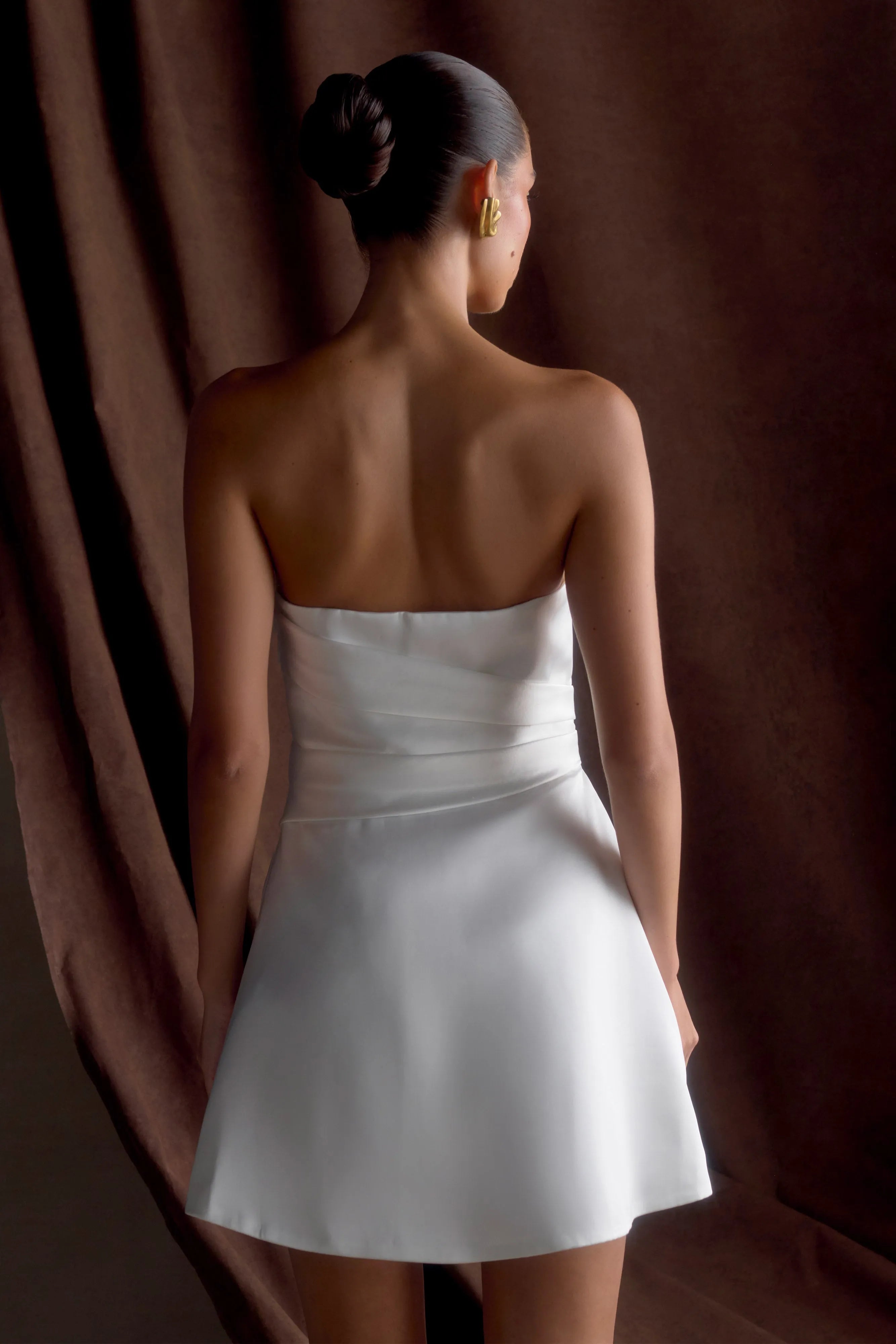 Chic Strapless A-Line Ruched Pleated White Mini Homecoming Dress for Women