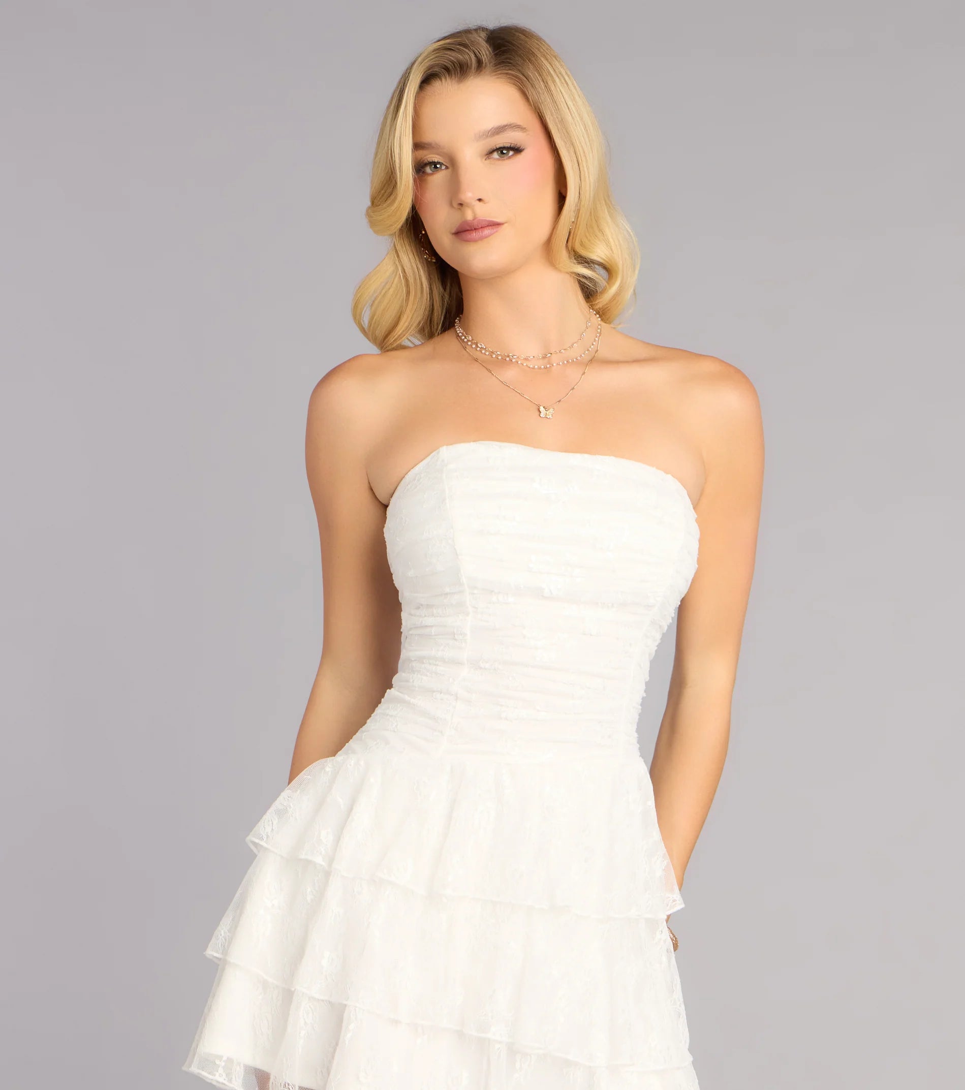 Chic Strapless Sweetheart Sleeveless Tiered Ruffle Mini Skater Homecoming Dresses