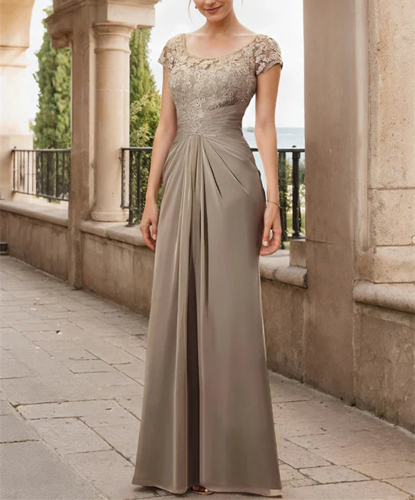 Wholesa Sheath Scoop Floor-Length Chiffon Mother Of The Bride Dresses With Lace Ruffle