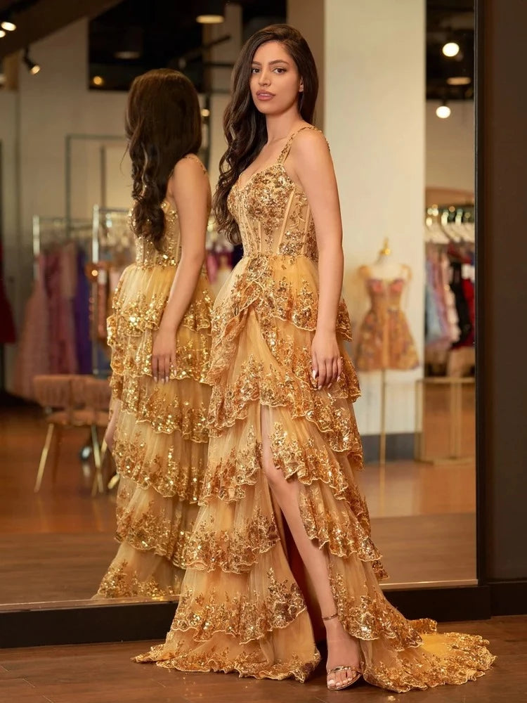 Classic Ball-Gown Sweetheart Off-The-Shoulder Short-Sleeve Lace-Up-Back Ruffled-Hem Floor-Length Prom Dress