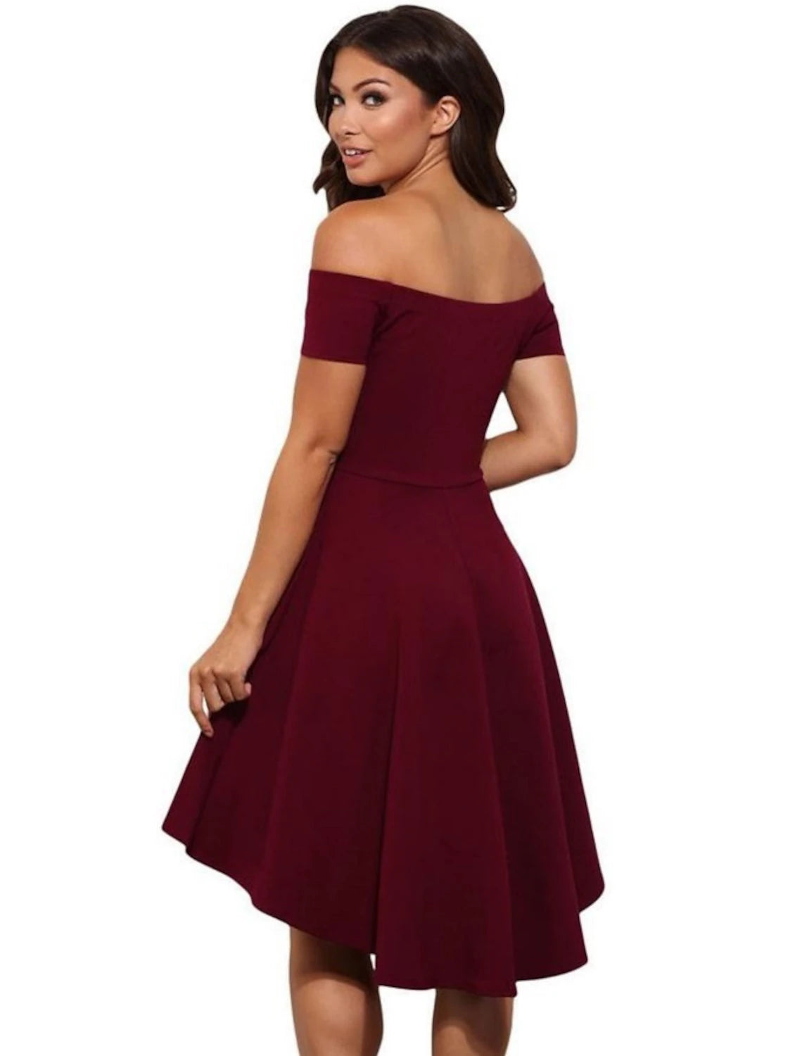 Cute A-Line Off-Shoulder Short Sleeve Homecoming Party Mini Dress Solid Color.