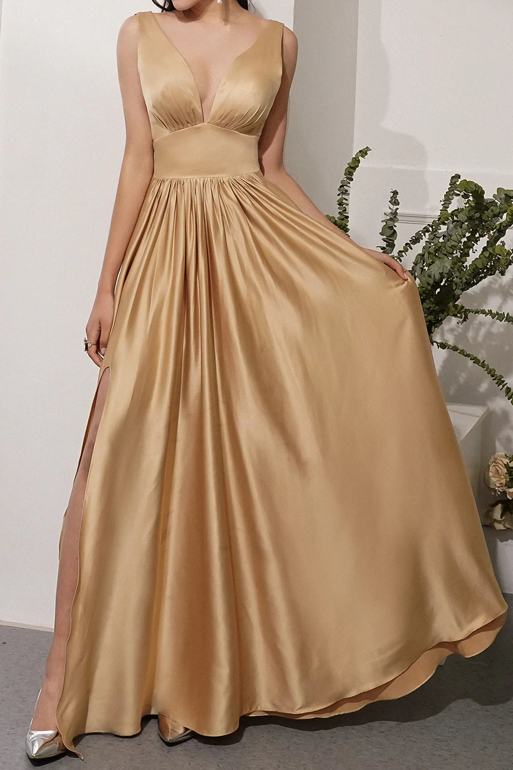 Wholesa Satin Long Prom Party Dress With Slit