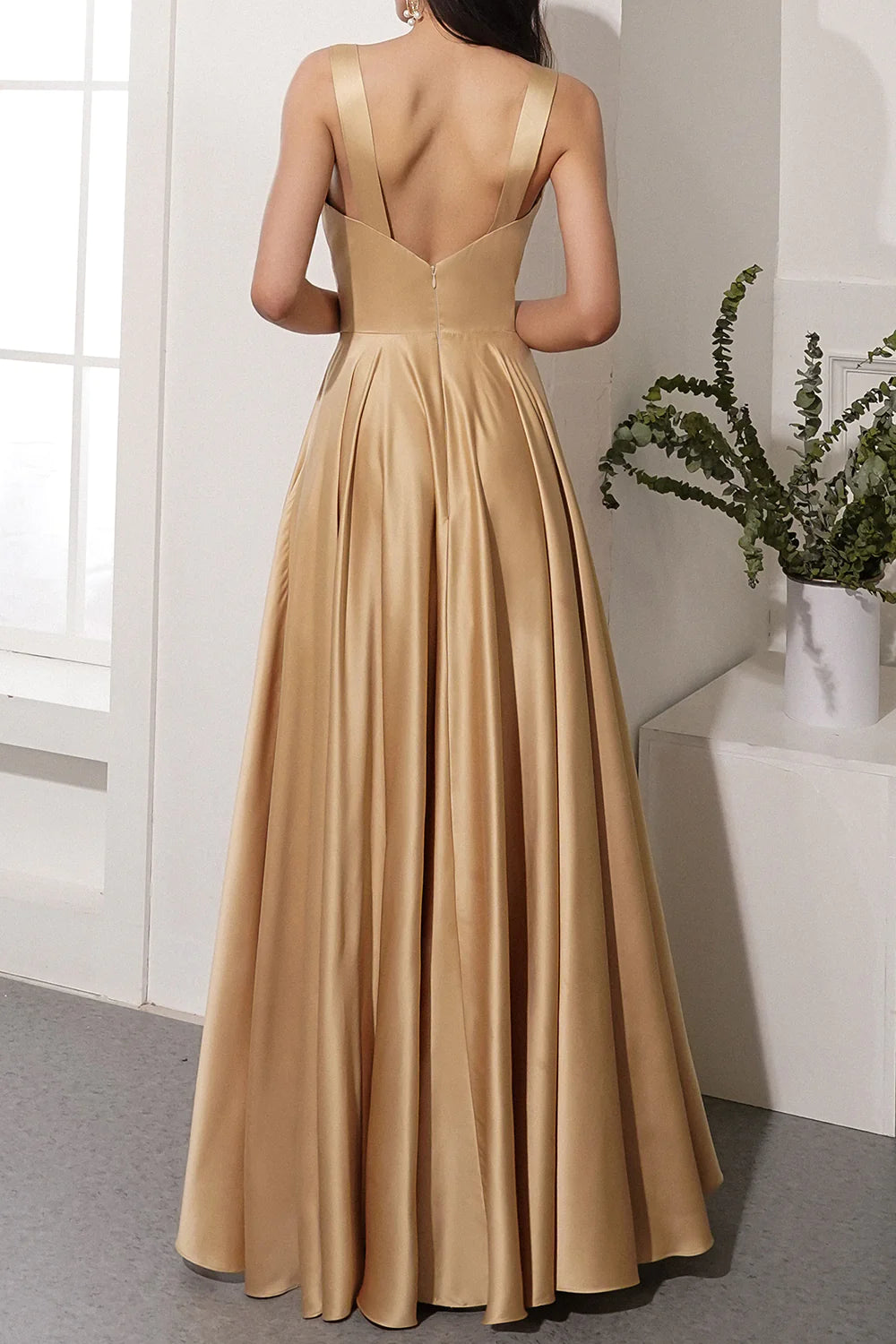 Wholesa Satin Long Prom Party Dress With Slit