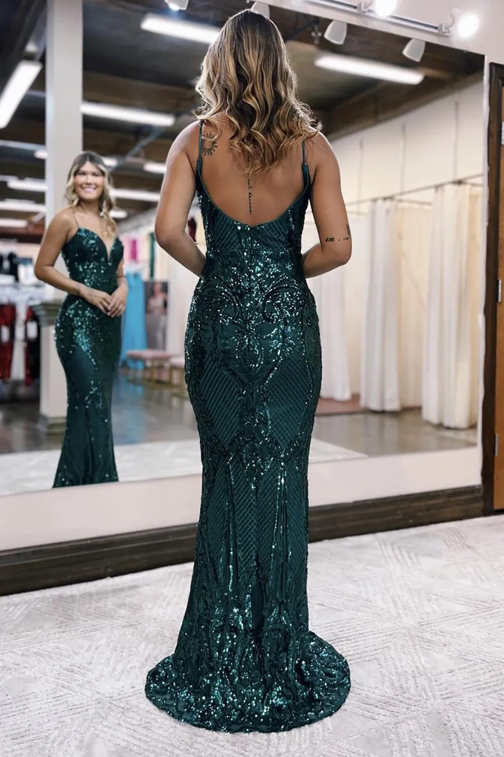 Wholesa Mermaid Spaghetti Straps Long Glitter Prom Dress