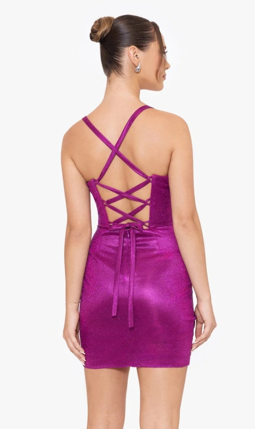 Dazzling Bodycon Sweetheart Sleeveless Ruched Shimmering Magenta Mini Homecoming Dress For Women