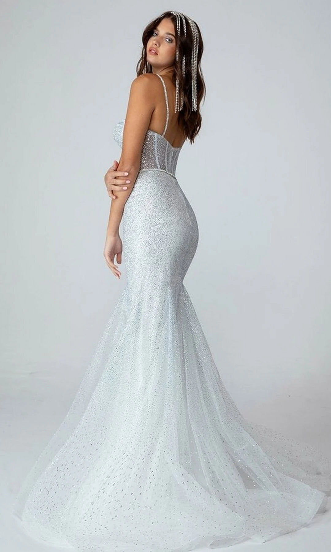 Dazzling Mermaid Sweetheart Sleeveless Corset Glitter Silver Prom Dresses Women Gown