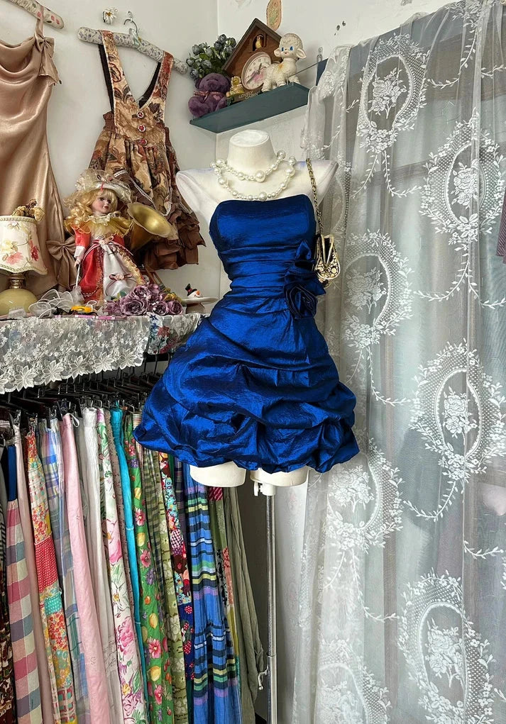 Dazzling Royal Blue Strapless Sweetheart A-Line Sleeveless Zipper Back Short Bubble Hem Homecoming Dresses