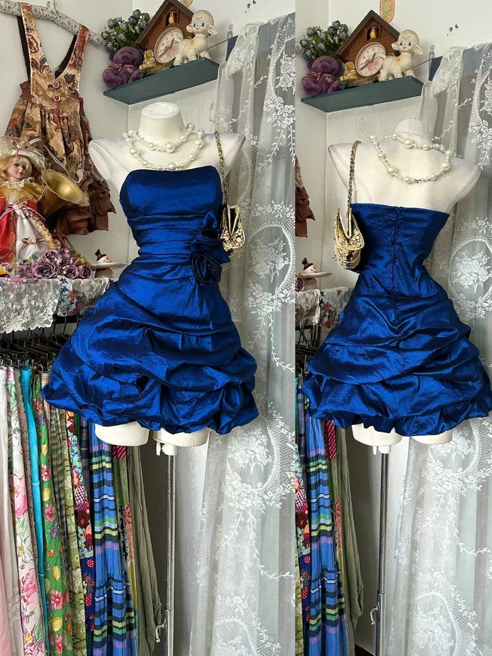 Dazzling Royal Blue Strapless Sweetheart A-Line Sleeveless Zipper Back Short Bubble Hem Homecoming Dresses
