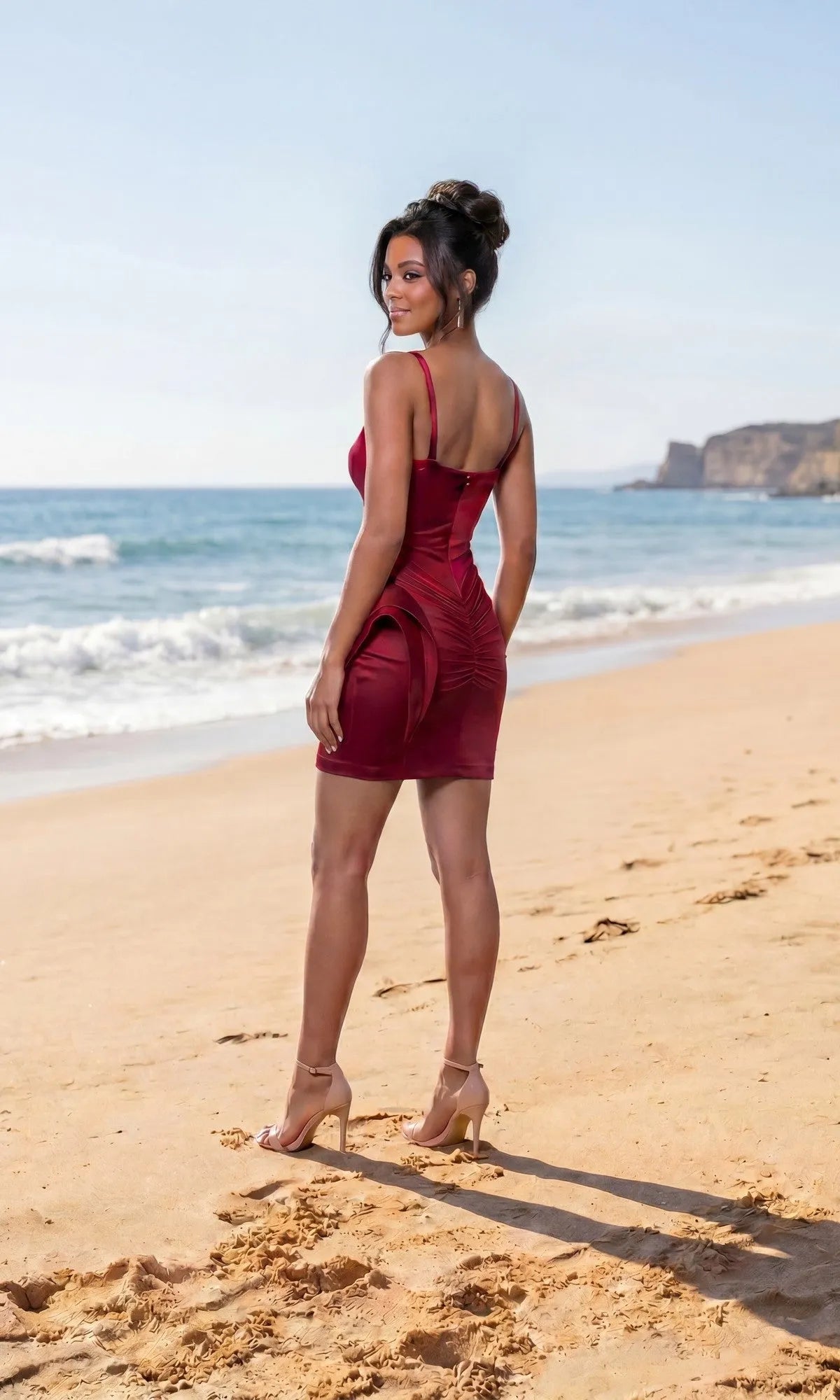 Dazzling Ruched V-Neck Sleeveless Ruffled Mini Burgundy Homecoming Dress Women's