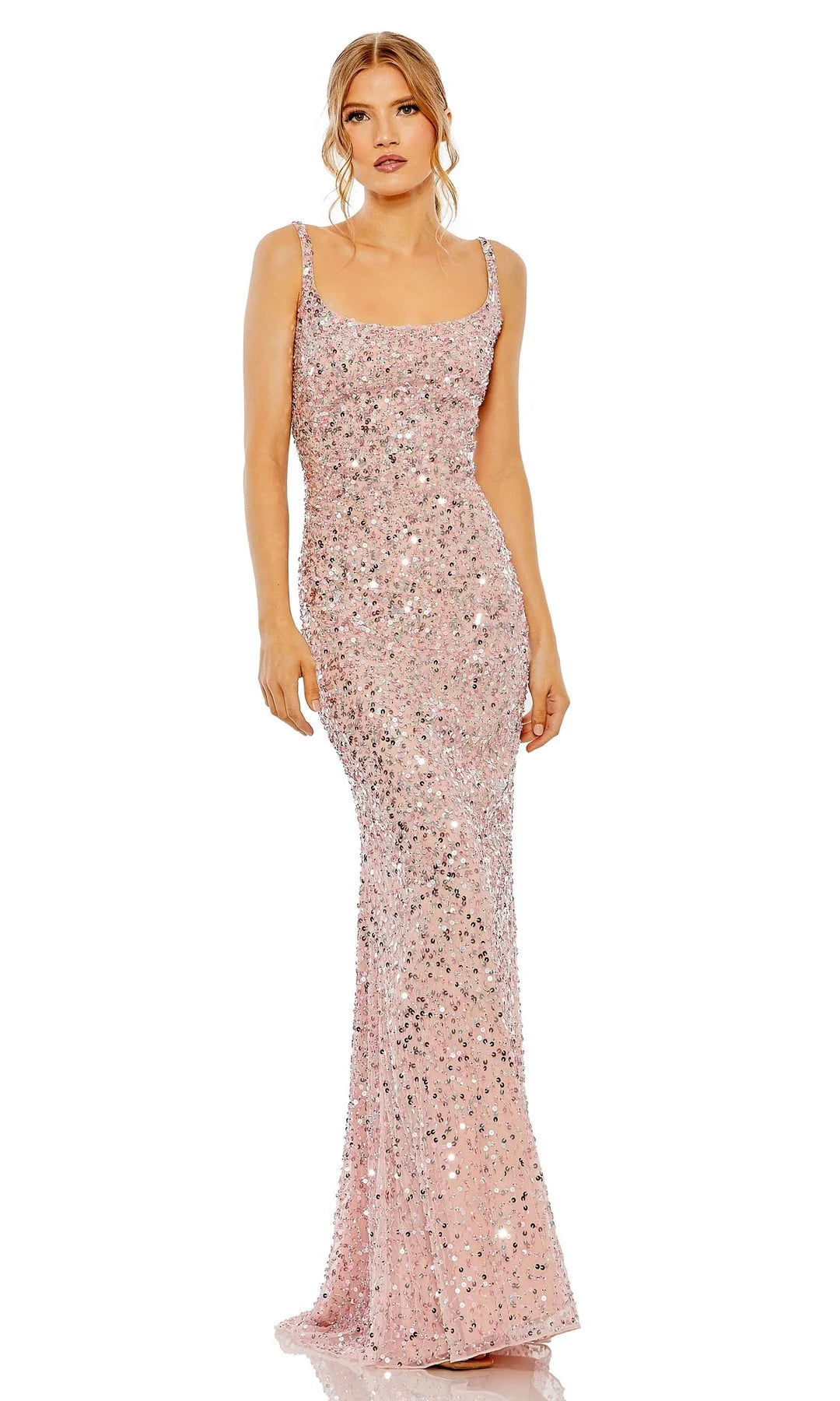 Dazzling Sheath Scoop-Neck Sleeveless Shimmering Pink Maxi Prom Dresses Women Gown
