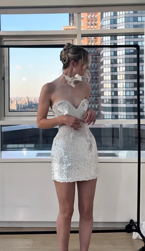 Dazzling Sheath Strapless Sweetheart Sleeveless Above-Knee Sequin Homecoming Dresses