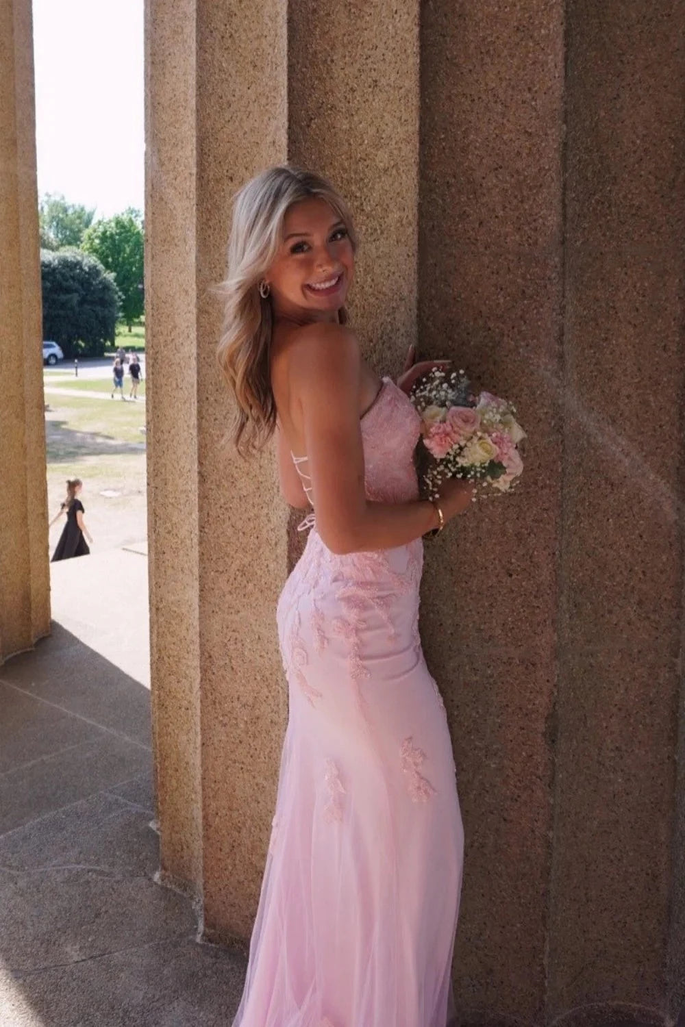 Delicate Mermaid Strapless Sleeveless LaceUp FloorLength Formal Prom dresses