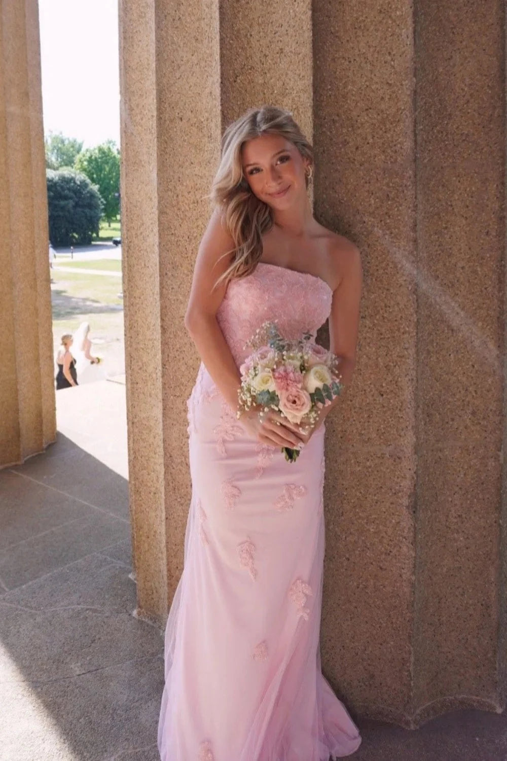 Delicate Mermaid Strapless Sleeveless LaceUp FloorLength Formal Prom dresses