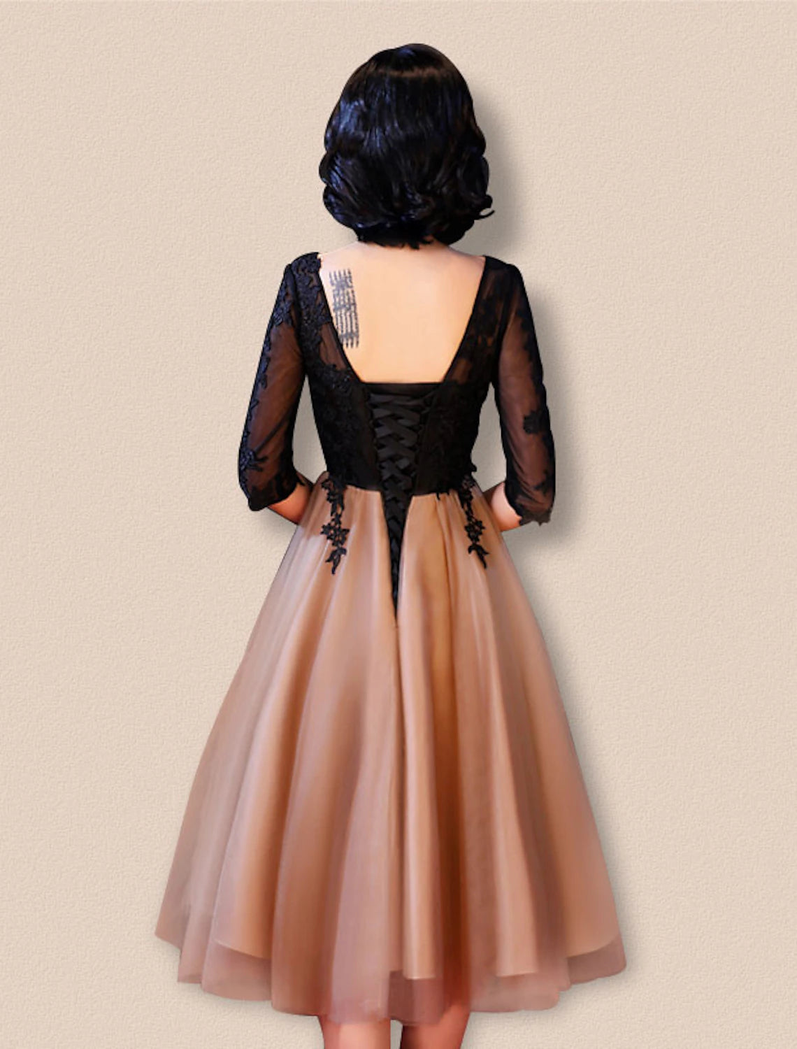 Backless A-Line Lace Cocktail Dress, back view.