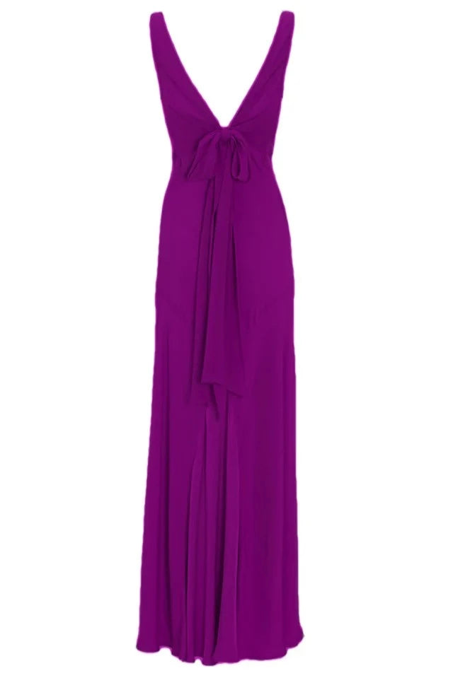 Elegant A-Line Boat Neck Sleeveless Bow-Back Floor Length Evening Dress