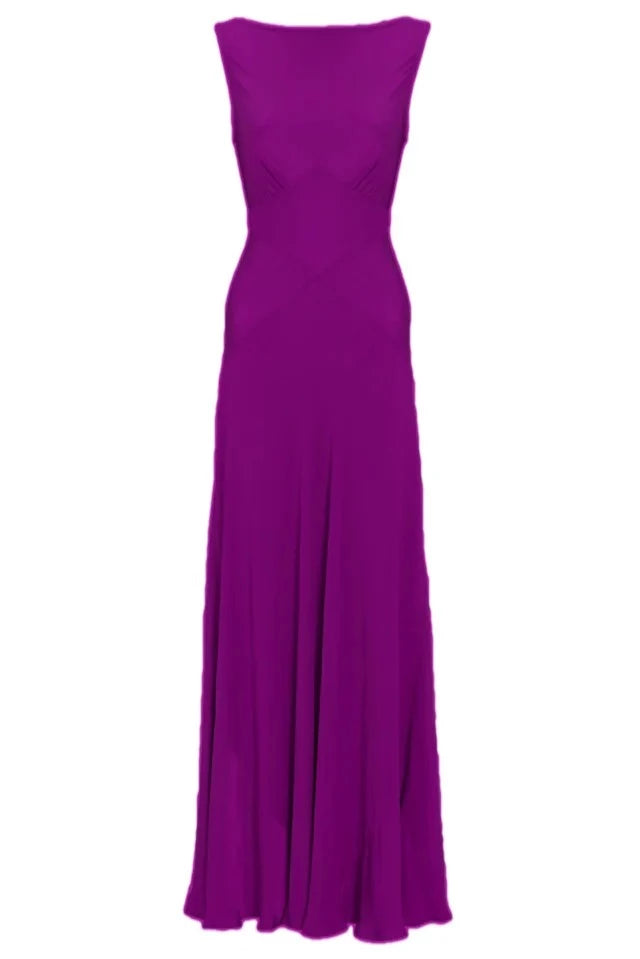 Elegant A-Line Boat Neck Sleeveless Bow-Back Floor Length Evening Dress