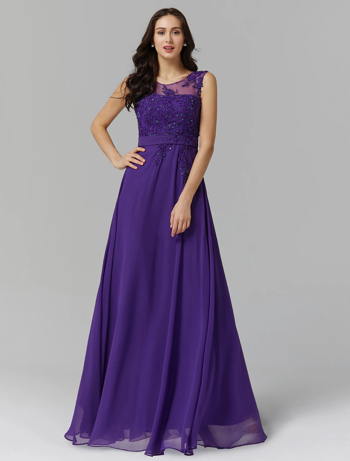 Elegant A-Line Chinese style prom dress with illusion neck and beading.