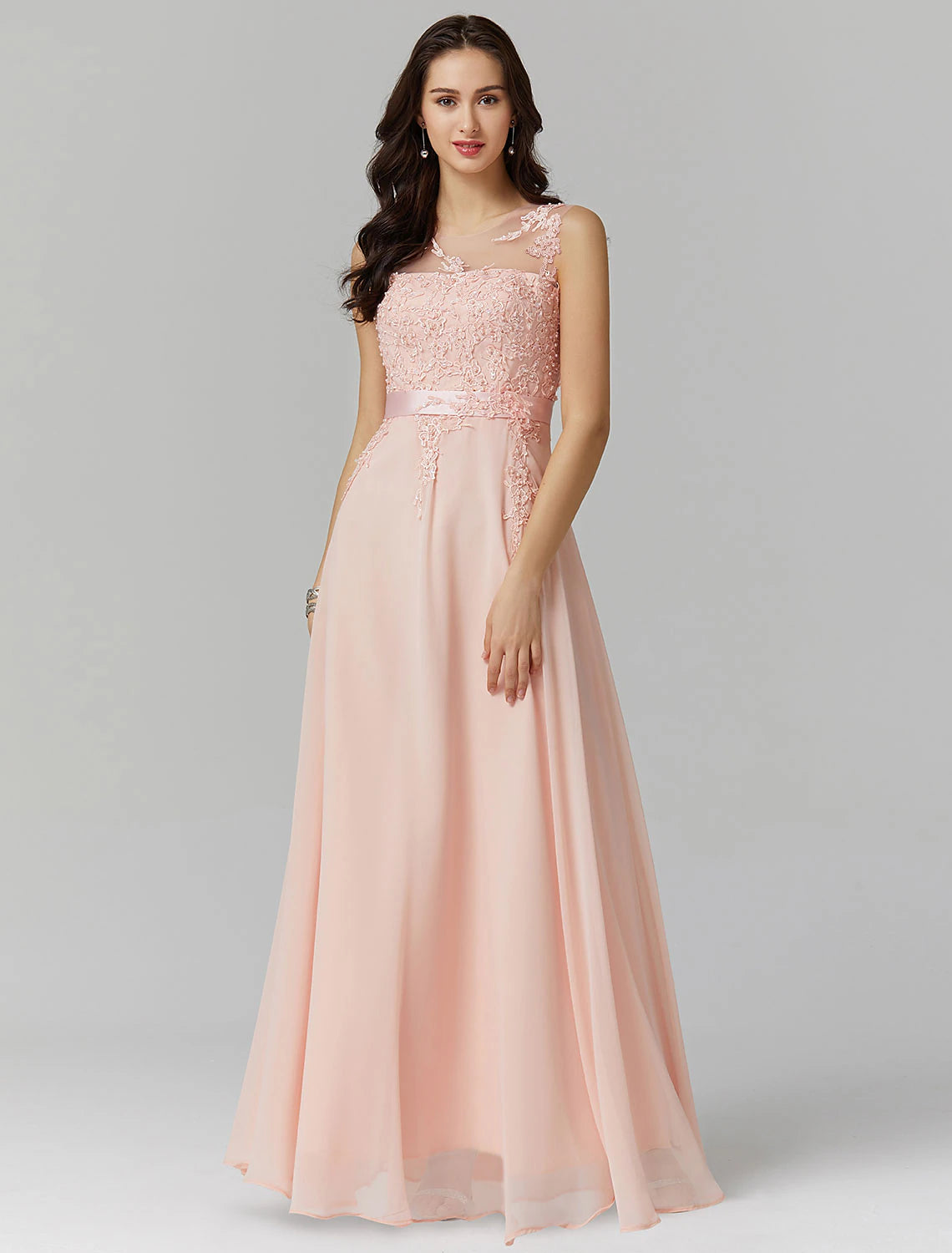 Model wearing the A-Line Chinese style floor length dress.