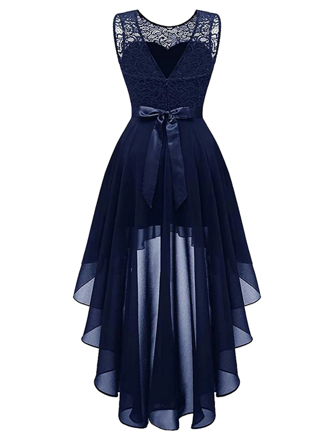 Elegant A-Line Jewel Neck Chiffon Cocktail Dress with Pleats and Lace.