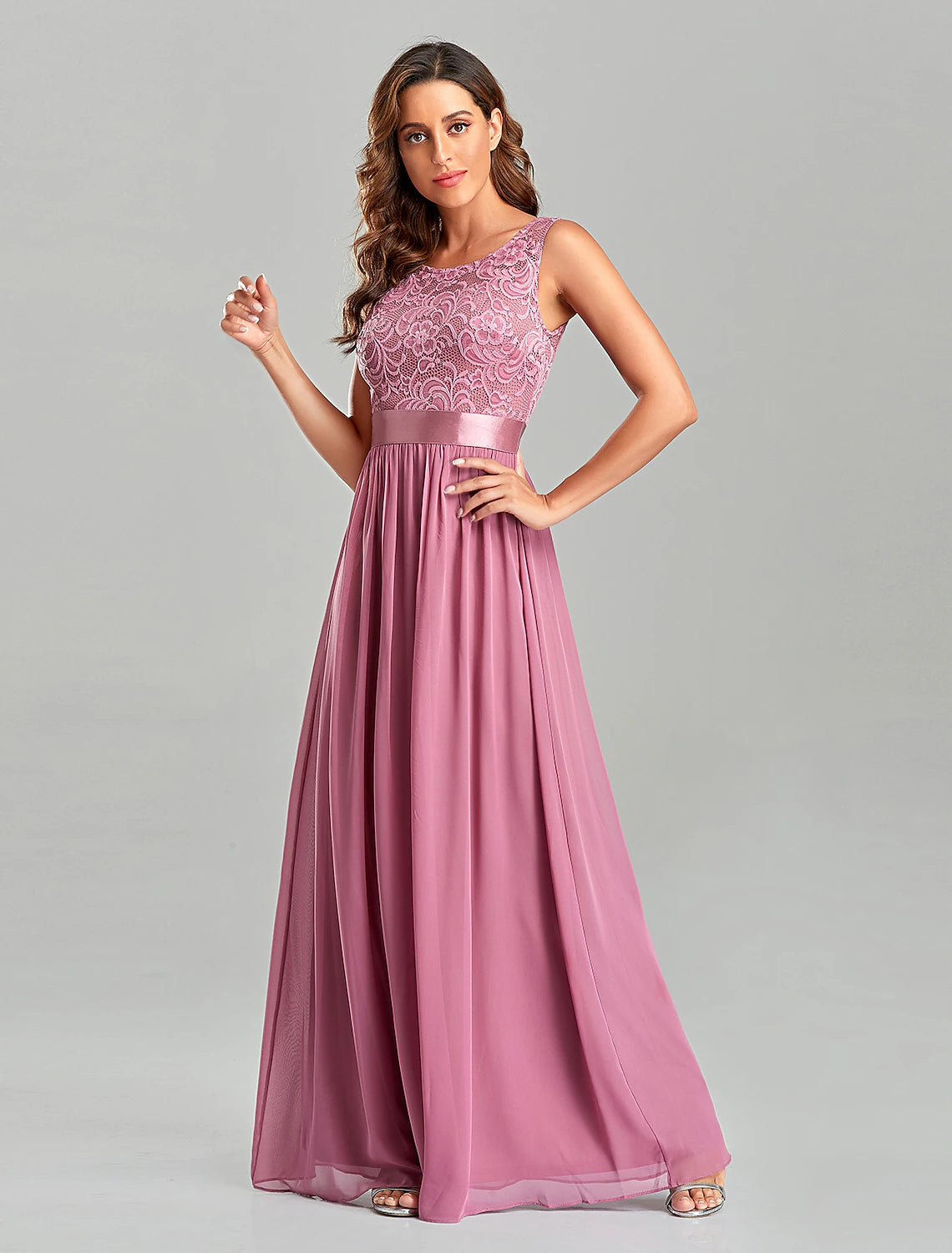 Elegant A-Line Jewel Neck Short Sleeve Chiffon Gown with Embroidery.