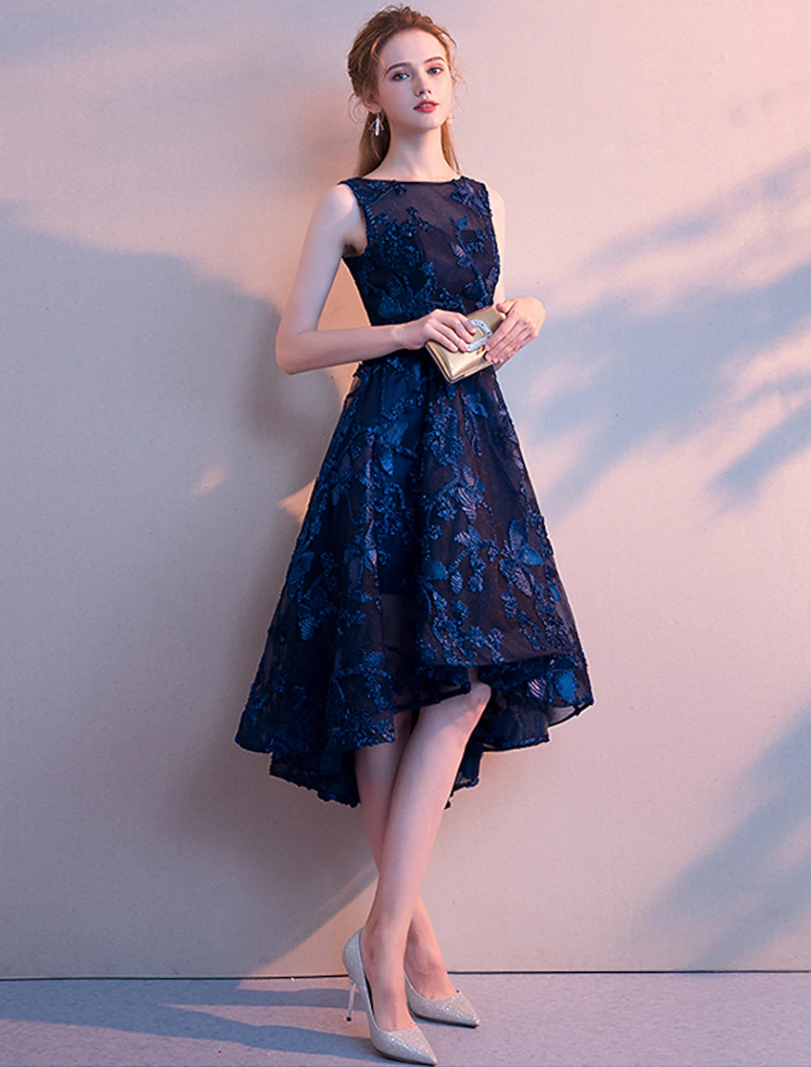 Side view of the elegant A-Line Tulle Cocktail Dress.