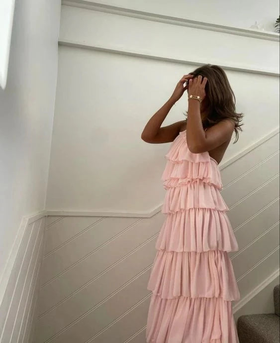 Elegant A-Line Off-Shoulder Ruffle Sleeveless Slit Floor-Length Evening Gown