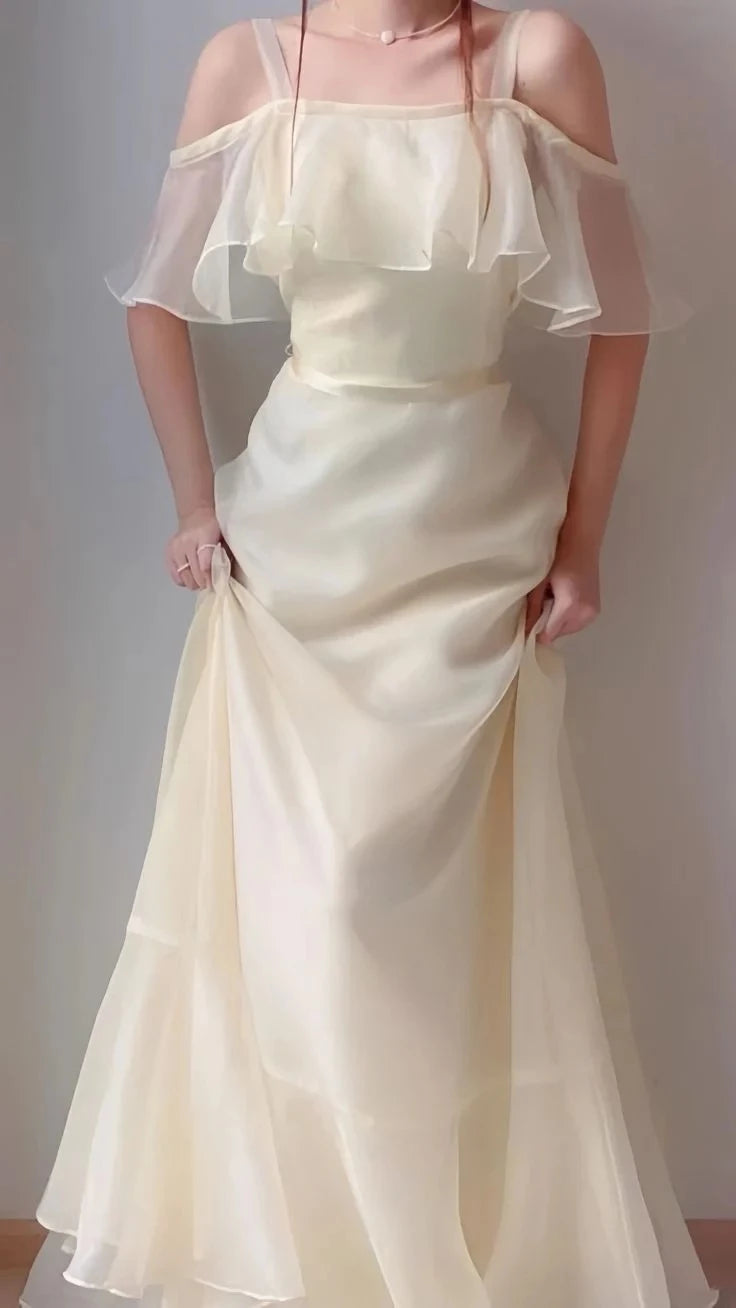 Elegant A-Line Off-The-Shoulder Ruffled Floor-Length Evening Dress