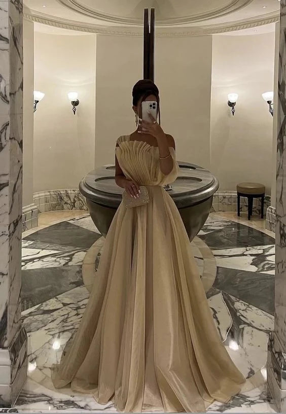 Elegant A-Line One-Shoulder Ruched-Bodice Floor-Length Evening Dress