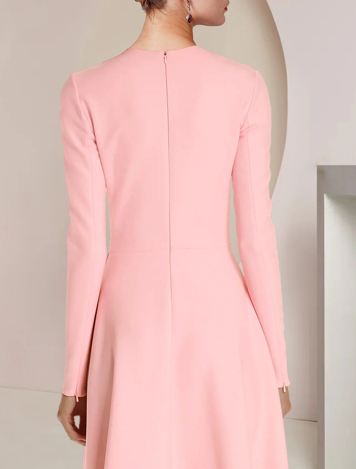Elegant A-Line Scoop Neck Long Sleeve Ruffle High-Low Ankle Dress.