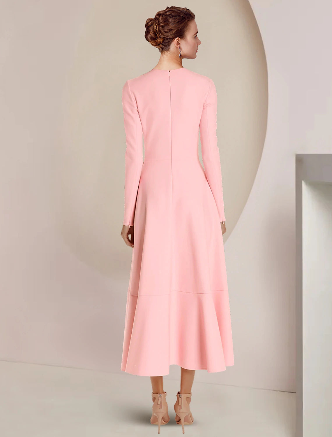 Elegant A-Line Scoop Neck Long Sleeve Ruffle High-Low Ankle Dress.