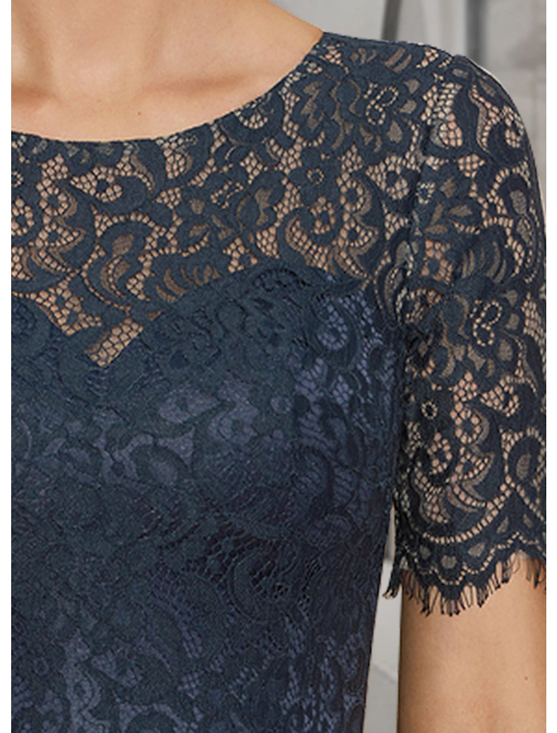 Elegant A-Line Scoop Neck Short Sleeve High-Low Asymmetrical Tea Length Dress.
