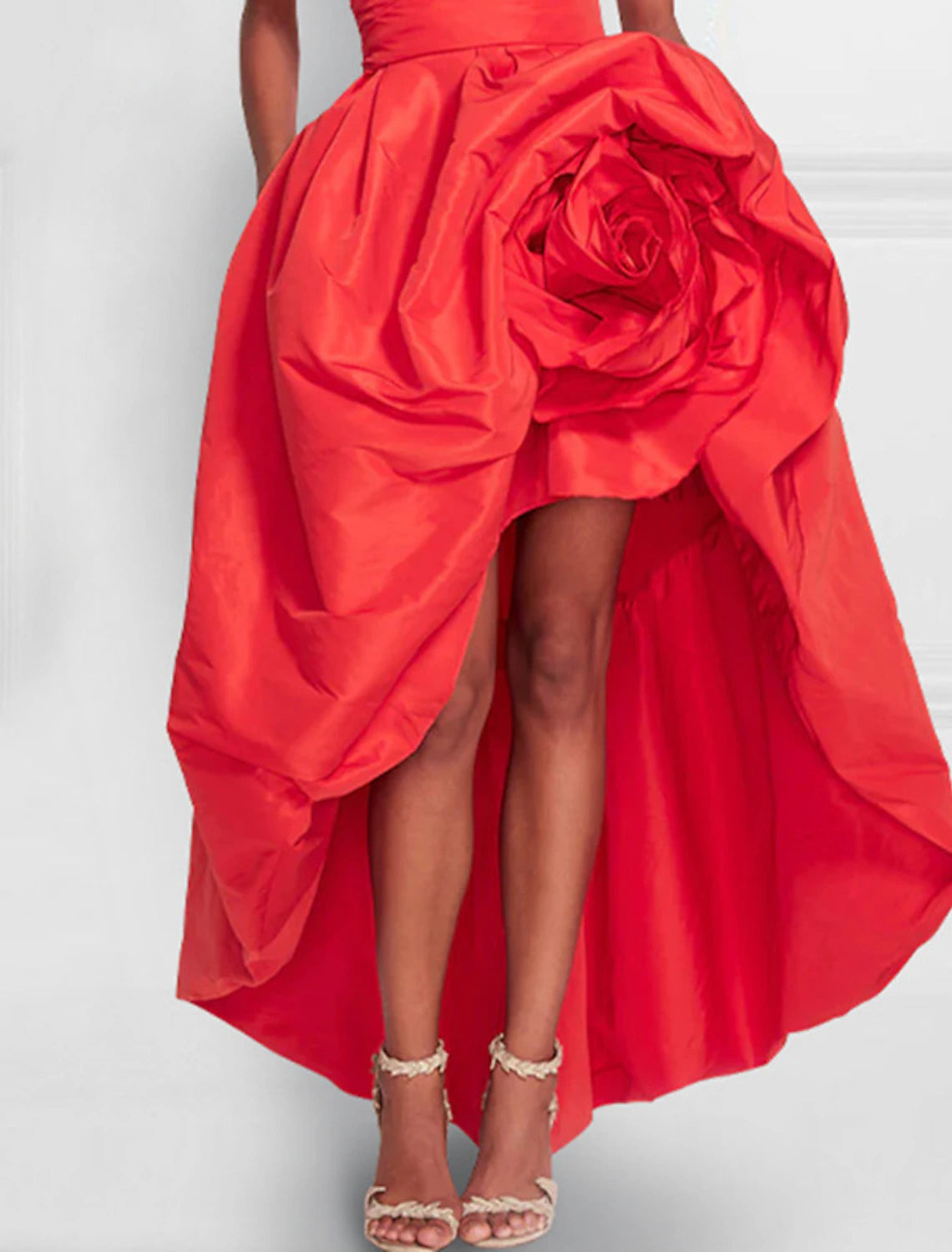 Elegant A-Line Strapless Satin Cocktail Dress with Asymmetrical Shoulder Flower.
