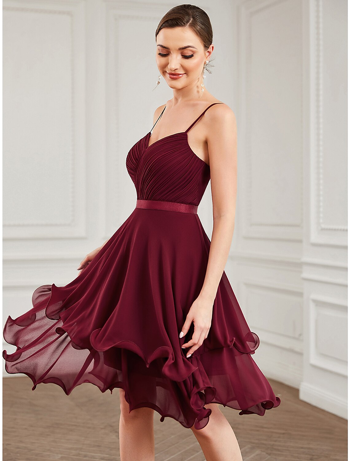 Elegant A-Line Sweetheart Tiered Plisse Light Blue Short Homecoming Dress.