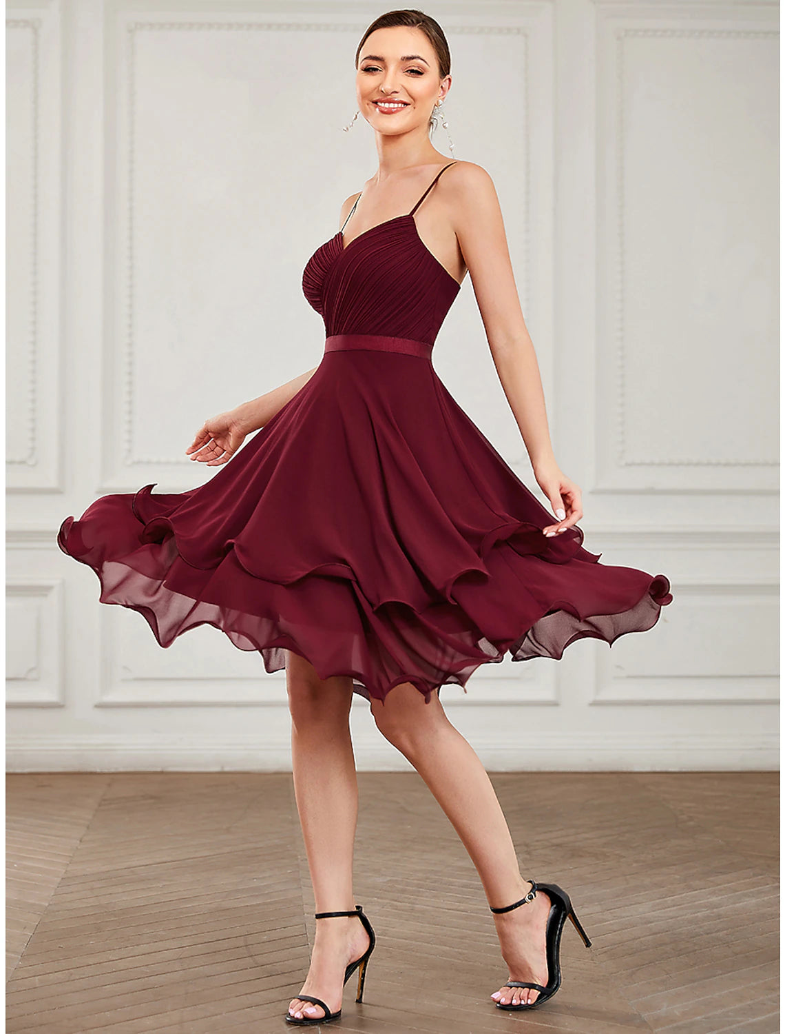 Elegant A-Line Sweetheart Tiered Plisse Light Blue Short Homecoming Dress.