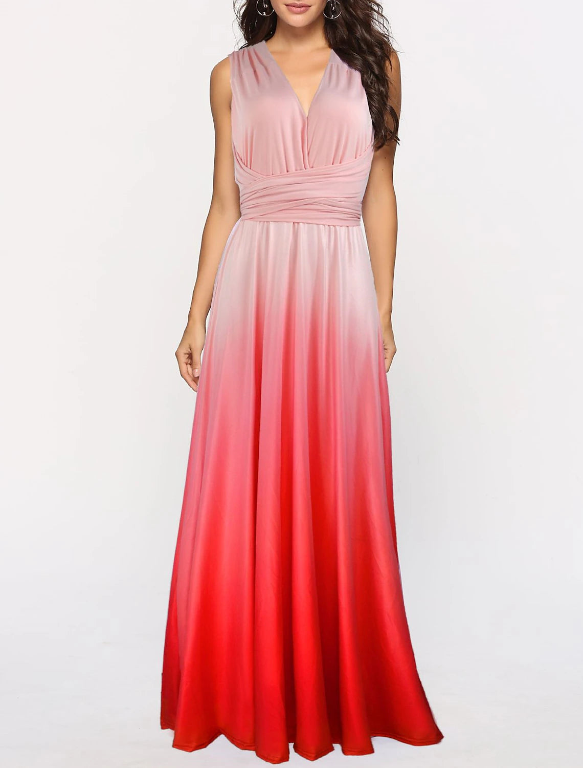 Another full view of the A-line V-neck bridesmaid dress.