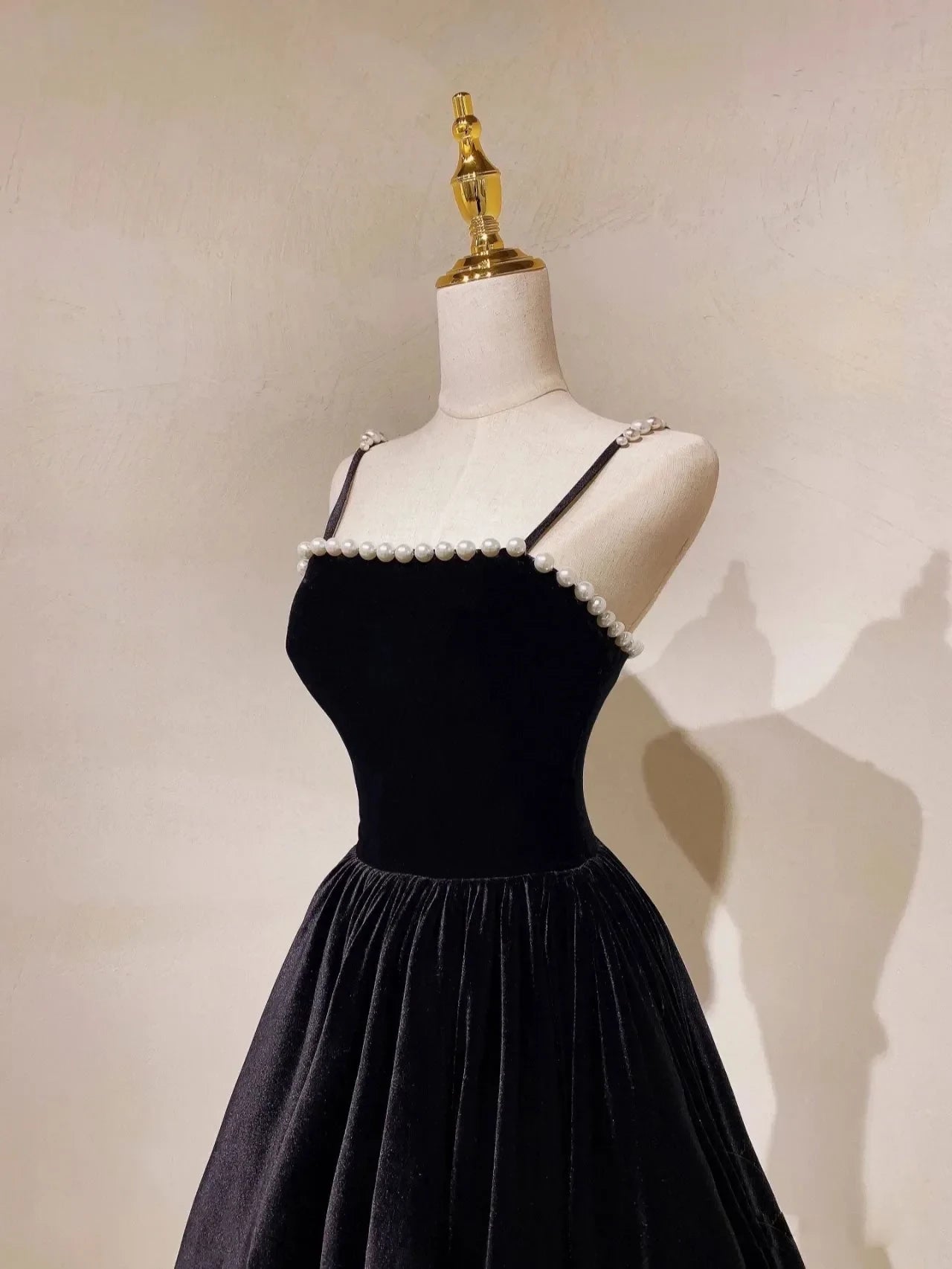 Elegant A-line Square Neck Spaghetti Strap Sleeveless Pearl Trim Floor Length Prom Dress