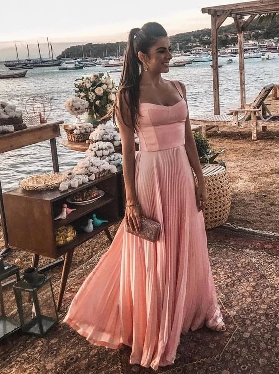 Elegant A-line Sweetheart Sleeveless Pleated Skirt Floor Length Prom Dress