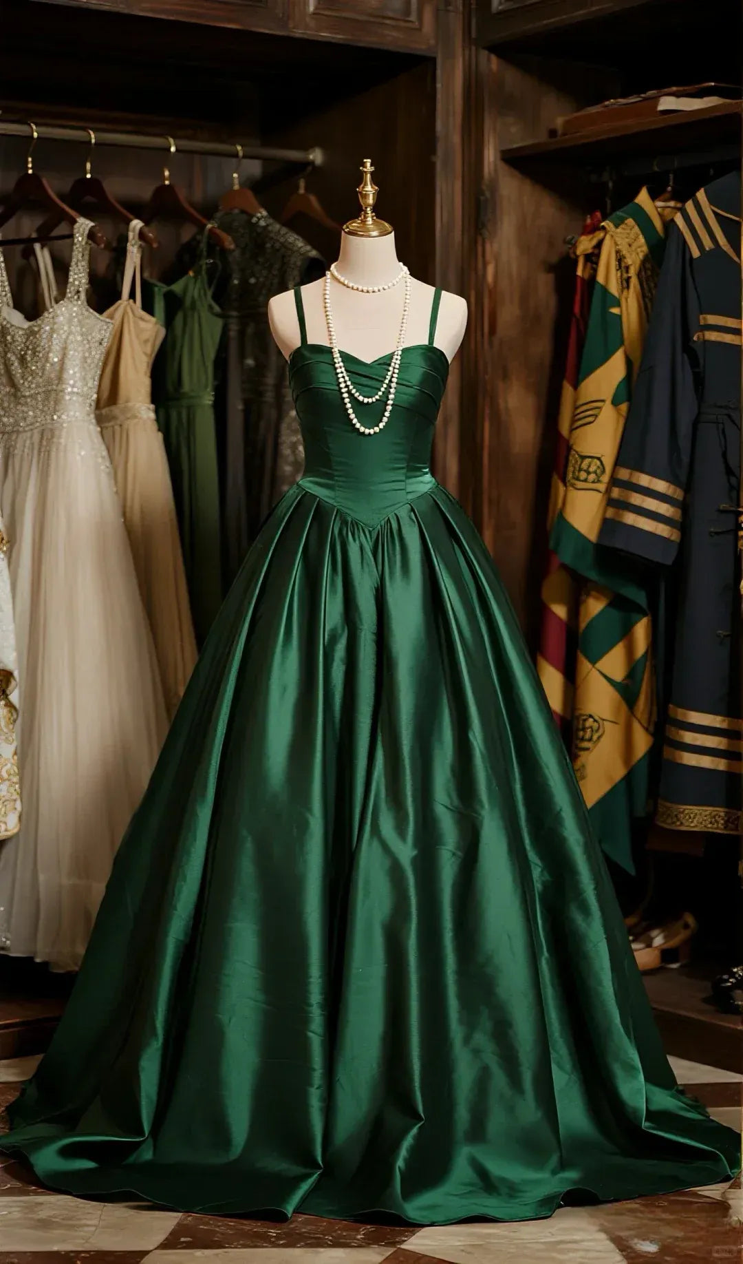 Elegant Ball Gown Sweetheart Neck Spaghetti-Strap Open Back Ruched Satin Evening Dress