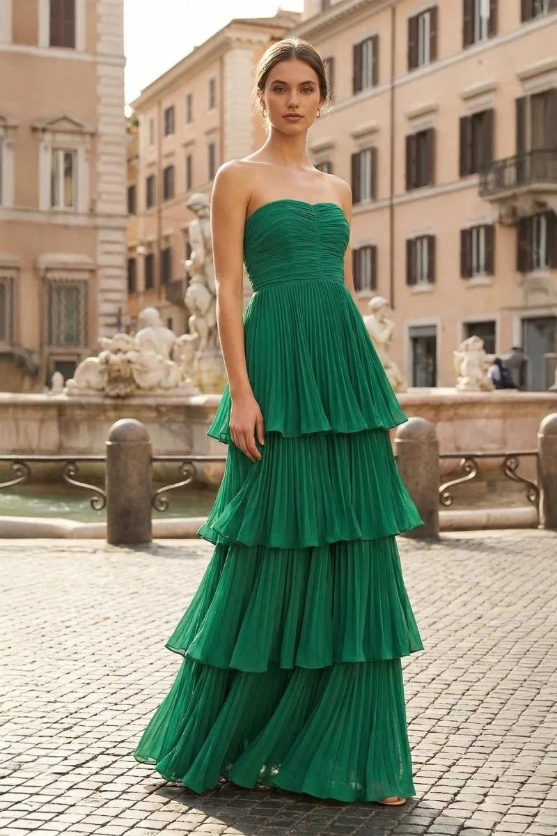 Elegant Ball-Gown Sweetheart Strapless Lace-Up-Back Pleated-Ruffle Floor-Length Prom Dress