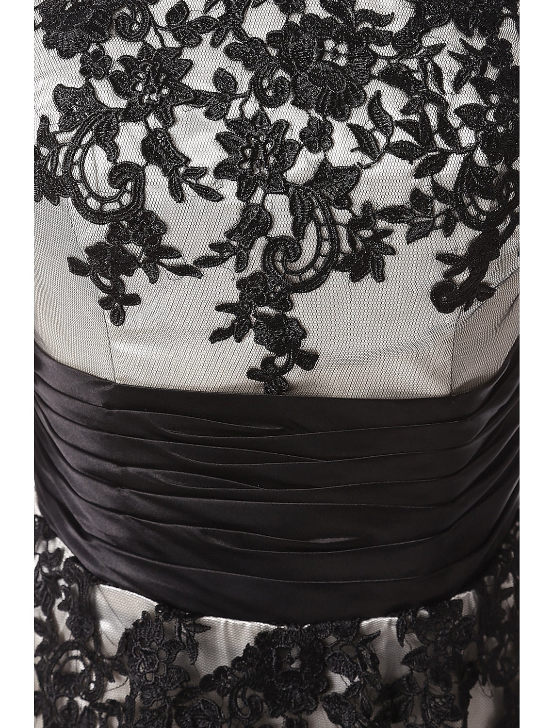 Elegant Color Block Ball Gown, Half Sleeve Lace Appliques Evening Dress.