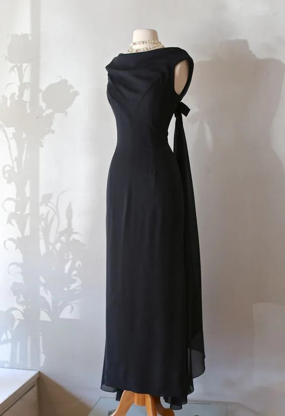 Elegant Column Cowl Neck Sleeveless Bow Back Floor Length Evening Dress